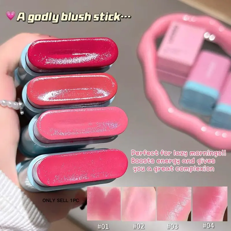 Glassy Water Glow Blush Stick, Waterproof Long-Lasting, Color Correction, Suitable for All Skin Tones, Brightening Effect, Birthday Gift, Valentine's Day Gift, Beauty Cosmetics, Cosmetics Products
