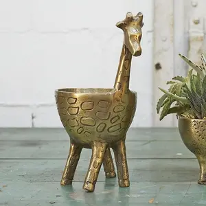 Gold Metal Giraffe Planter