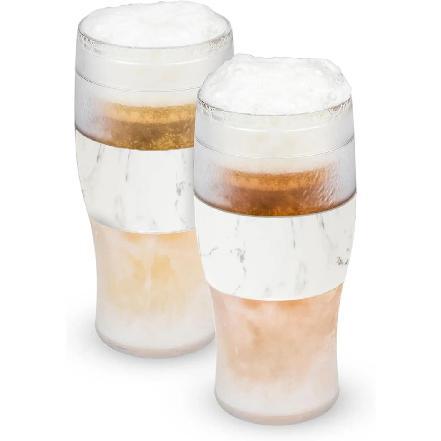 Freeze, Frozen Mugs, Freezable Pint Set, Beer Keep Your Drinks Cold, Double Walled Insulated Glasses, Tumbler for Iced Coffee, 16oz, Set of 2, Marble