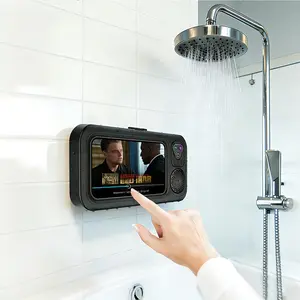 Waterproof box speaker, bathroom waterproof 360 ° rotating touch screen, Bluetooth speaker, watch movies, listen to music, phone holder Bluetooth speaker audio shower TV holder, swimming pool, kitchen, bathroom, sink