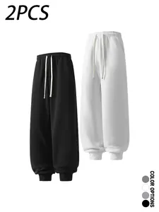 Multi-pack: men’s casual sweatpants for spring/autumn, cuffed long pants with a simple basic drawstring elastic waistband, loose fit—versatile for everyday wear, sports, and fitness.