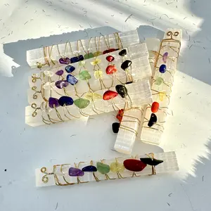 Natural Crystal Selenite Wand Healing Reiki Stone 7 Chakras Polished Spiritual Healing Crystal stones Protection Clearing Home Ornament Holiday Gift