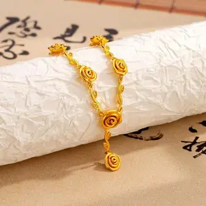 LisiZen Jewelry Store Style Branch Rose Fashion Necklace, Gold Plated Atmospheric Versatile Elegant Retro Light Luxury Jewelry DZXL3941