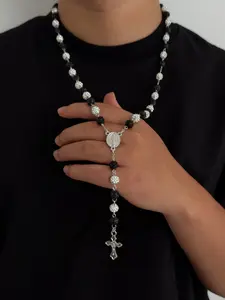 Bohemian Cross Rhinestone Y Pendant Necklace, Exquisite Chain Jewelry, Elegant Light Luxury Jewelry Gift for Men, Perfect for Daily Wear & Parties