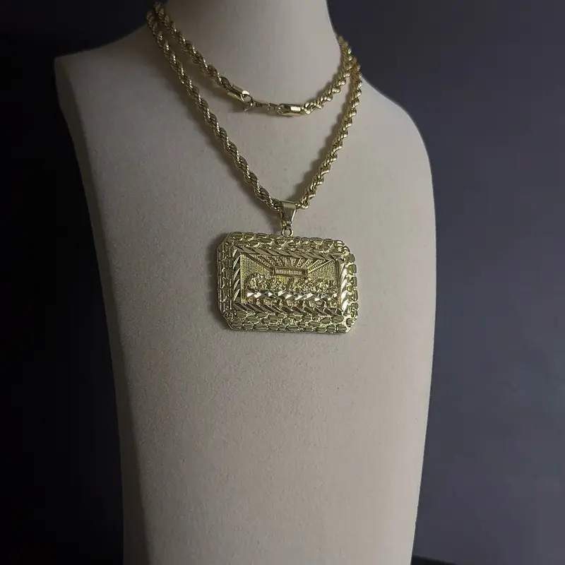 Gold Plated XL Santa Cena Necklace, 24-in Rope Chain