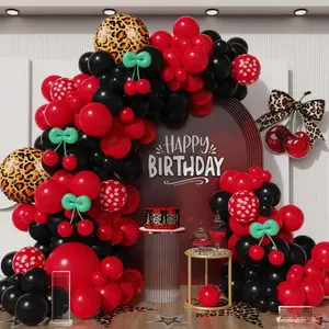 146 Piece Red Black Balloon Garland Kit with Leopard Print Foil for Party Decorations