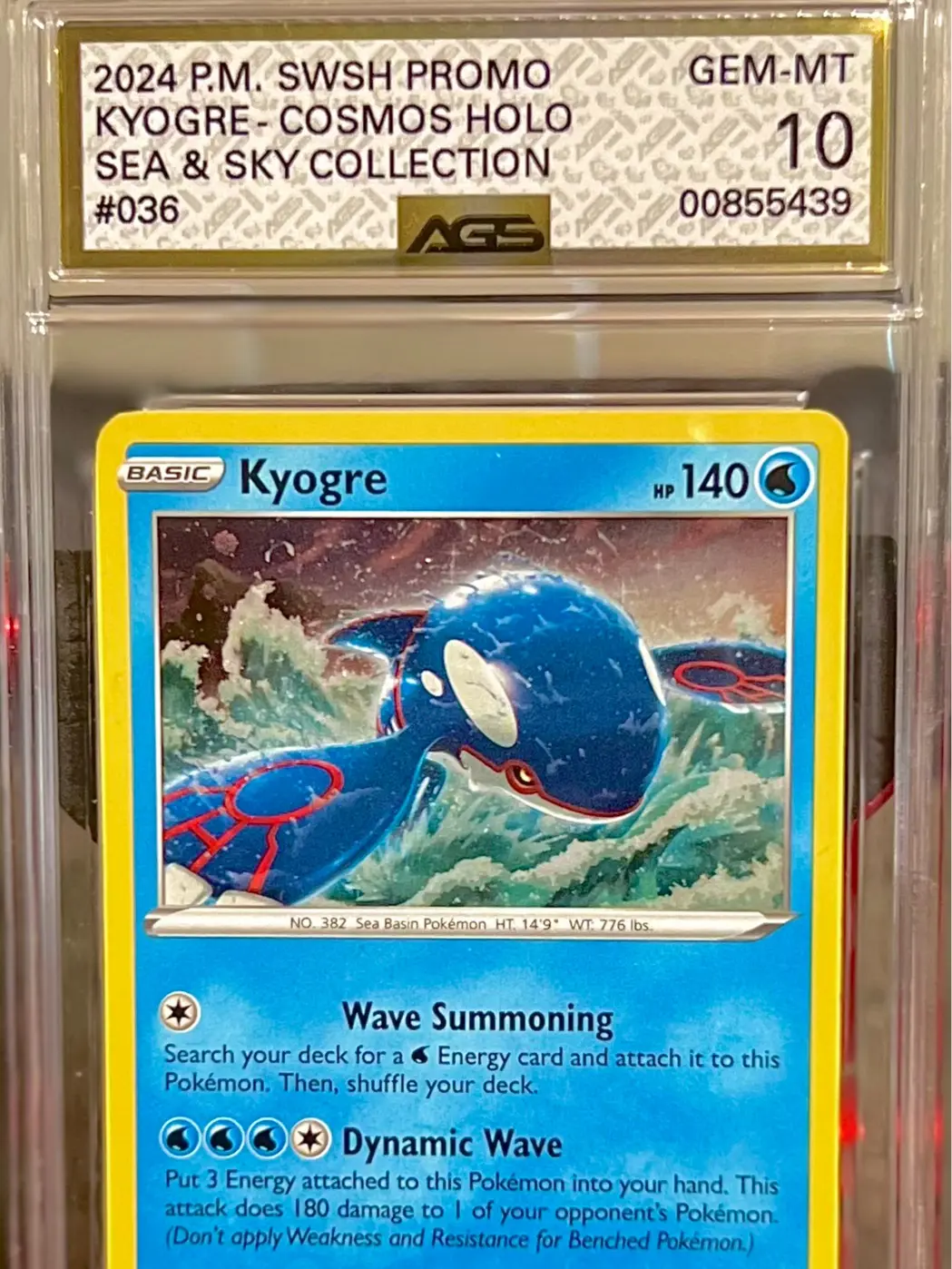 Kyogre #36, SWSH Crown Zenith Cosmo Holo, AGS 10 Pokémon Trading Card Swirled!