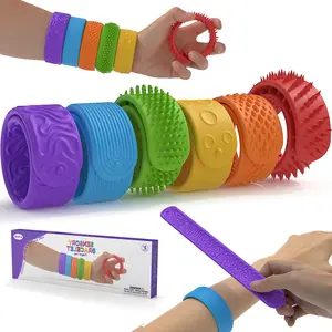 Sensory Fidget Toys for Kids, Textured Silicone Slap Bracelets Fidget Band 6 Pack, Stress Relief for Anxiety Autism Adhd, Wearable for Adults Office Travel
