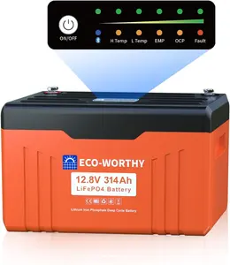 ECO-WORTHY 12V 314AH ​LiFePO4 Lithium Battery Bluetooth with SOC LEDs, Low Temp Protection, 4019WH, 200A BMS Up to 15000 Deep Cycle for Off-Grid, RV, Solar Power System, HomeBackup
