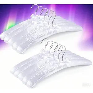 "17 Inch Large White Satin Padded Hangers - Anti Slip Cushioned Hangers for Delicate Clothing, Sweaters & Dresses - Reusable, Space-Saving Closet Organizers - Soft Grip Shoulder Protection - Premium Quality for Gentle Garment Care"