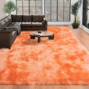 XEXSIN Fluffy Rugs for Living Room Bedroom, Feet Zebra Tie-Dye Orange Shag Area Rug for Kids Girls Boys Dorm Nursery, Soft Non-Slip Modern Fuzzy Plush Carpet for Indoor Home Decor