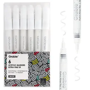Grabie White Extra Fine Tip Acrylic Paint Marker Set Of 6, gift for valentines's day