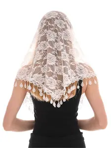 Hot-selling lace monochrome Korean triangle scarf, fashionable hollow women's solid color rose triangle scarf