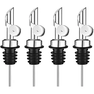 4-Pack Weighted Liquor Bottle Pourers with Auto Flip Cap, Stainless Steel Oil Dispenser Spouts for 3/4 Inch Openings, Leakproof Pour Spouts for Olive Oil, Syrup, and Spirits in Bar or Kitchen