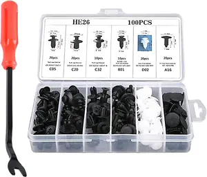 Car Bumper Retainer Clips - 100 PCS Rivet Replacement Kit with Push-Into Screw Clips for Most Models, Available in Black