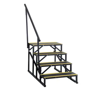 GARVEE 3 Step Portable RV Stairs with Handrail, Outdoor Hot Tub Spa Step Ladder Featuring Non-Skid Tapes for Travel Trailers, Mobile Homes, and Outdoor Use, Black and Yellow