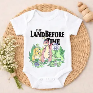 Cotton Baby Bodysuit The Land Before Time Dinosaur Cartoon Print 100% Pure Cotton Non-Irritating Snap Closure Breathable Stretchy Perfect For Gifting & Everyday