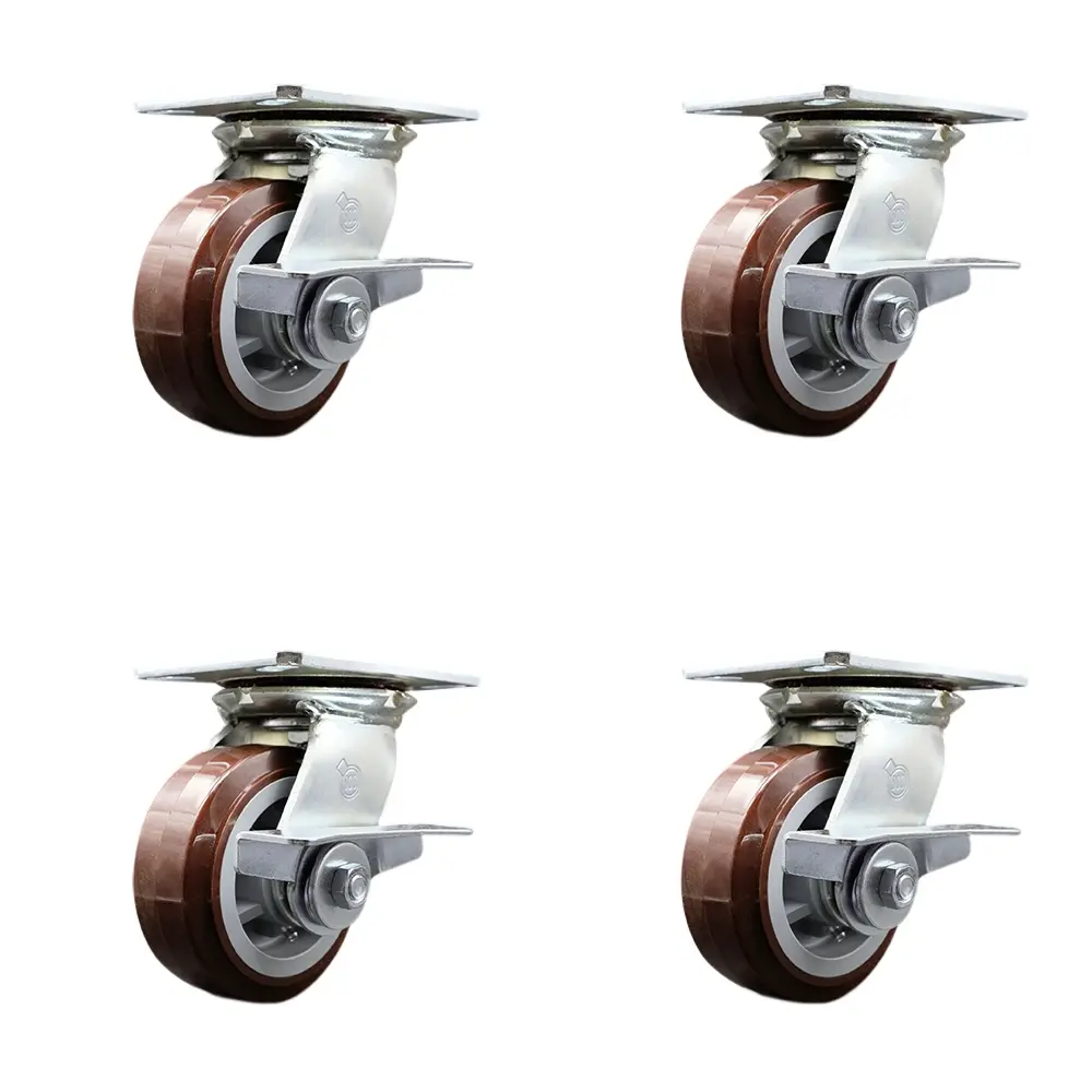 Service Caster SCC-35S520-PPUR-SLB-4 Heavy Duty Large Top Plate Polyurethane on Polyolefin Swivel Caster with 5 x 2 in. Maroon Wheels - 3000 lbs Total Capacity - Set of 4