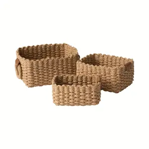 3pcs Woven Storage Basket, fall decorations for home, baskets, Christmas gift baskets, storage baskets for home decor and storage, Paper Rope Storage Basket with Handle, Small Woven Basket for Organising, Decorated Cute Gift Basket, Shelf Baskets