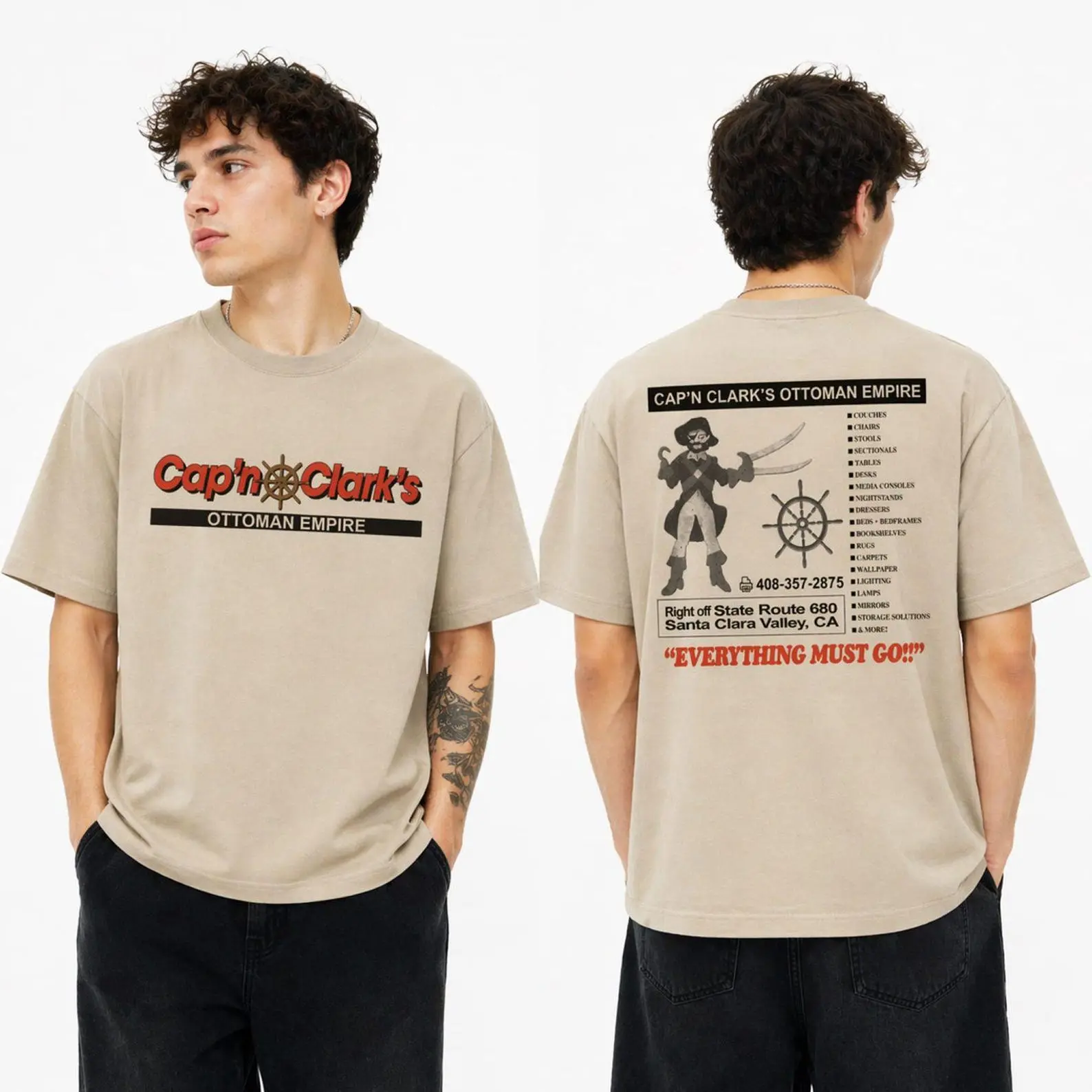 Cap'n Clark's Ottoman Empire Shirt - Funny History T-shirt, Ironic Pirate Graphic Tee, Fake Business Furniture Store Gift For Men