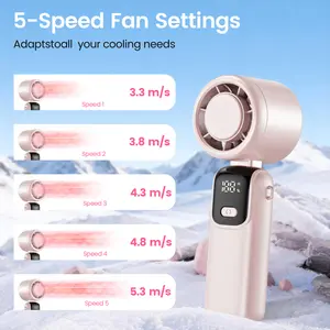 HappyGoo Portable Handheld Turbo Fan Battery 5-Speed High Speed Fan for Summer Travel Vacation Essentials Outdoor Activities Beach Indoor Use Office Desk Usage, USB charging, mini handheld personal fan