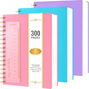 Spiral Notebook Journal, 3 Pack A5 Notepad With 300 Pages Lined Paper, Hardcover Notebooks College Ruled With 100GSM Thick Paper, PVC Waterproof Cover Note Pad, 5.7'' X 8.4'', With Bookmark