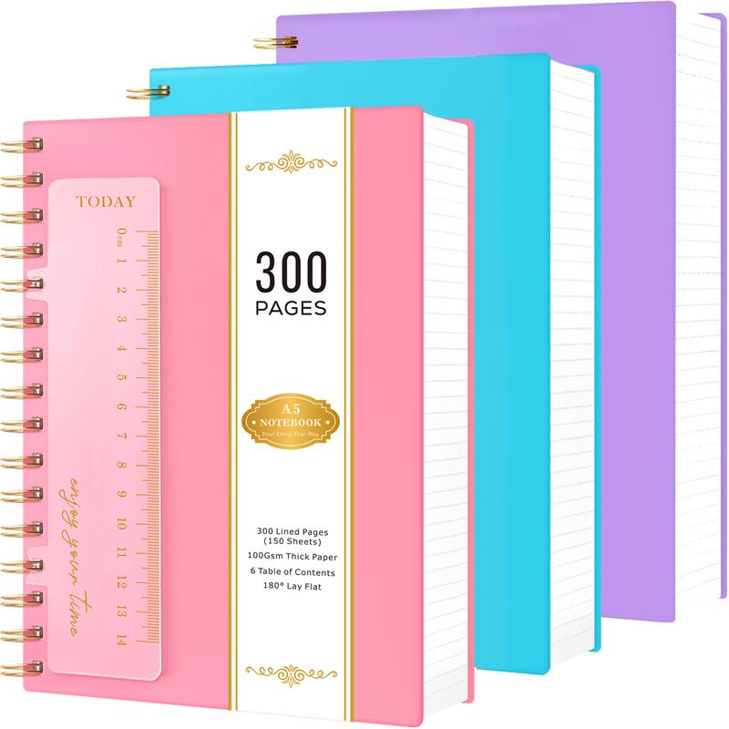 Spiral Notebook Journal, 3 Pack A5 Notepad With 300 Pages Lined Paper ...