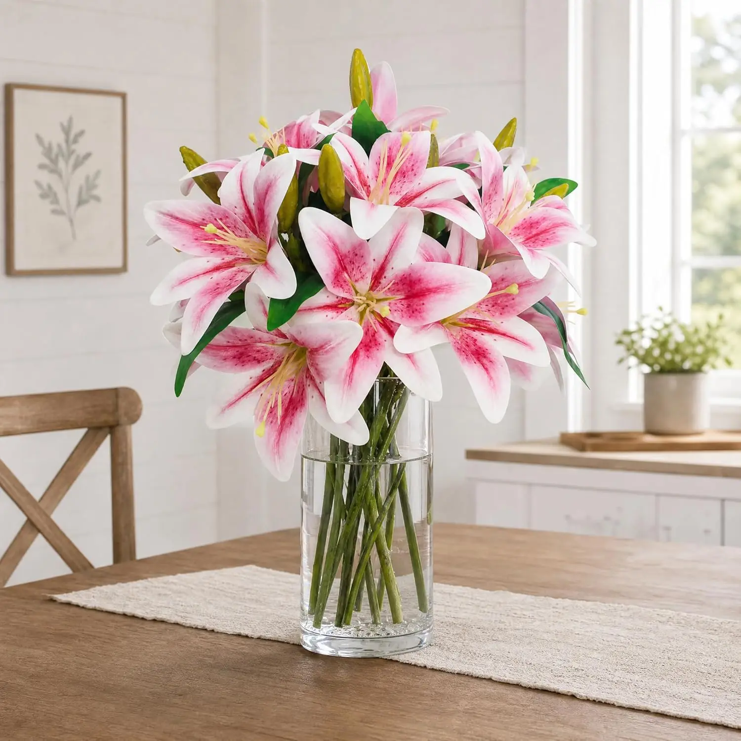 ATFL Artificial Lilies Flowers,9 Pcs Faux Lily Flowers,16''Tiger Lily Branches with 2 Full Blooms and 1 Bud,Faux Fake Lilies Plants for Wedding Bouquet Floral Arrangements (9, Light Pink)