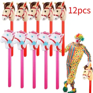 12 Pieces Inflatable Stick Horse Cute Horse Head Stick Blow up Balloon Colorful Cowboy Cowgirl Party Decorations for Christmas Horse Themed Birthday Party, Halloween Costume Stick(Pink and Red)