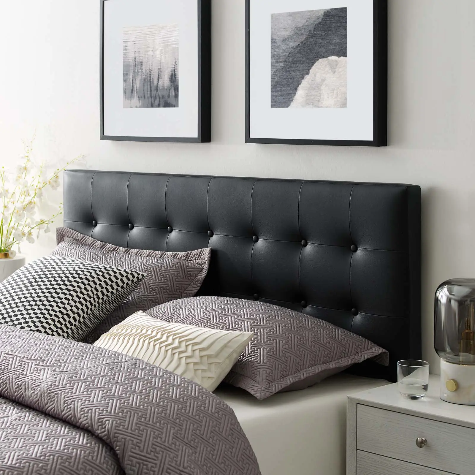 Modway Emily Full-Size Upholstered PU Leather Headboard - Black, Lightweight Modern Bedroom Indoor Furniture for Indoor Use, Headboards, Long-Lasting