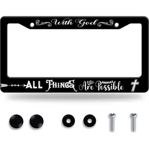 with God All Things are Possible License Plate Frame Christian License Plate Stainless Steel Funny License Plate Holder Men Women Personalize Jesus Cross Car Accessory Decoration 12.3" x 6.3"