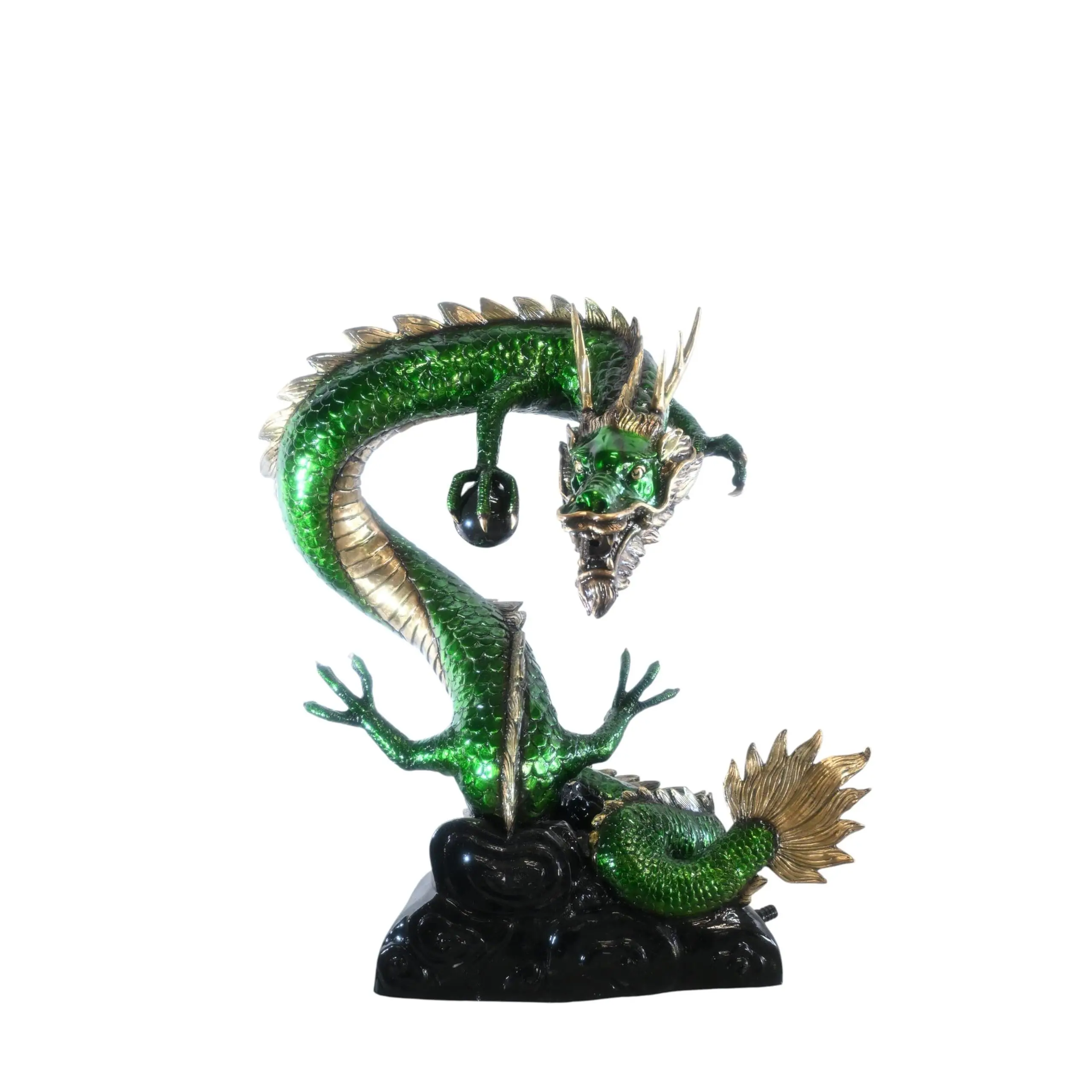 Solid Bronze Green Dragon Fountain Statue with Asian Motif, Decorative Flow, Pearl Sphere, 30"x20"x38"H - Home & Garden Decor for Home Improvement