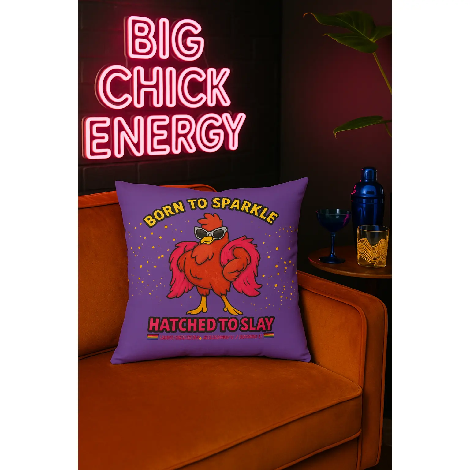 Born to Sparkle, Hatched to Slay Pride Chicken Pillow – LGBTQ+ Decorative Throw Pillow, Rainbow Home Decor, Funny Chicken Accent Cushion