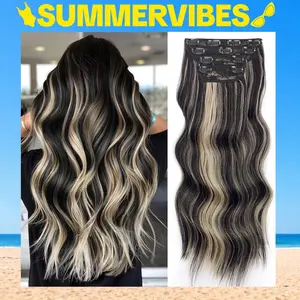 AISI HAIR 4PCS Synthetic Lack Brown Double Weft 20 Clip in Hair Extensions B/24 Inch Long Wavy Straight Hairpiece for Women Natural Hair Wave Wig