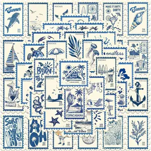 50 Pieces Ocean-themed Stickers, Scrapbooking Ephemera, Suitable for Decorating Scrapbooks, Diaries, Laptops, Water Bottles, Cars and More, Ideal As Creative Birthday Gifts
