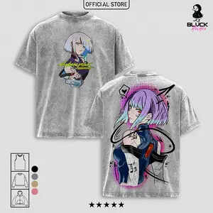 Lucy CyberPunk T-Shirt, Tanktop, Sweatshirt and Hoodie Washed Menswear Top Heavy Cotton Underwear Double Printed Vintage Washed Tee Oversize Unisex Anime Manga Streetwear Retro Graphic Gift for Men and Women