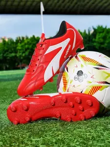 1 Pair Parent-Child White Gold Color Block Long Studs Football Shoes Luxury Competitive Style Leather Material Strong Grip For Parent-Child Football Training And Matches