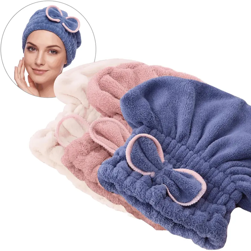 Women's 3PC Solid Light Shiny Microfiber Skullcap Towel Turbans - Extra Soft, Ultra Absorbent, Fast Drying, Pillow-Safe, Machine Washable, Less Blow Drying, Stays Put, One Size Fits All Female Wet Hair Care (Spring & Summer Camping Essentials)