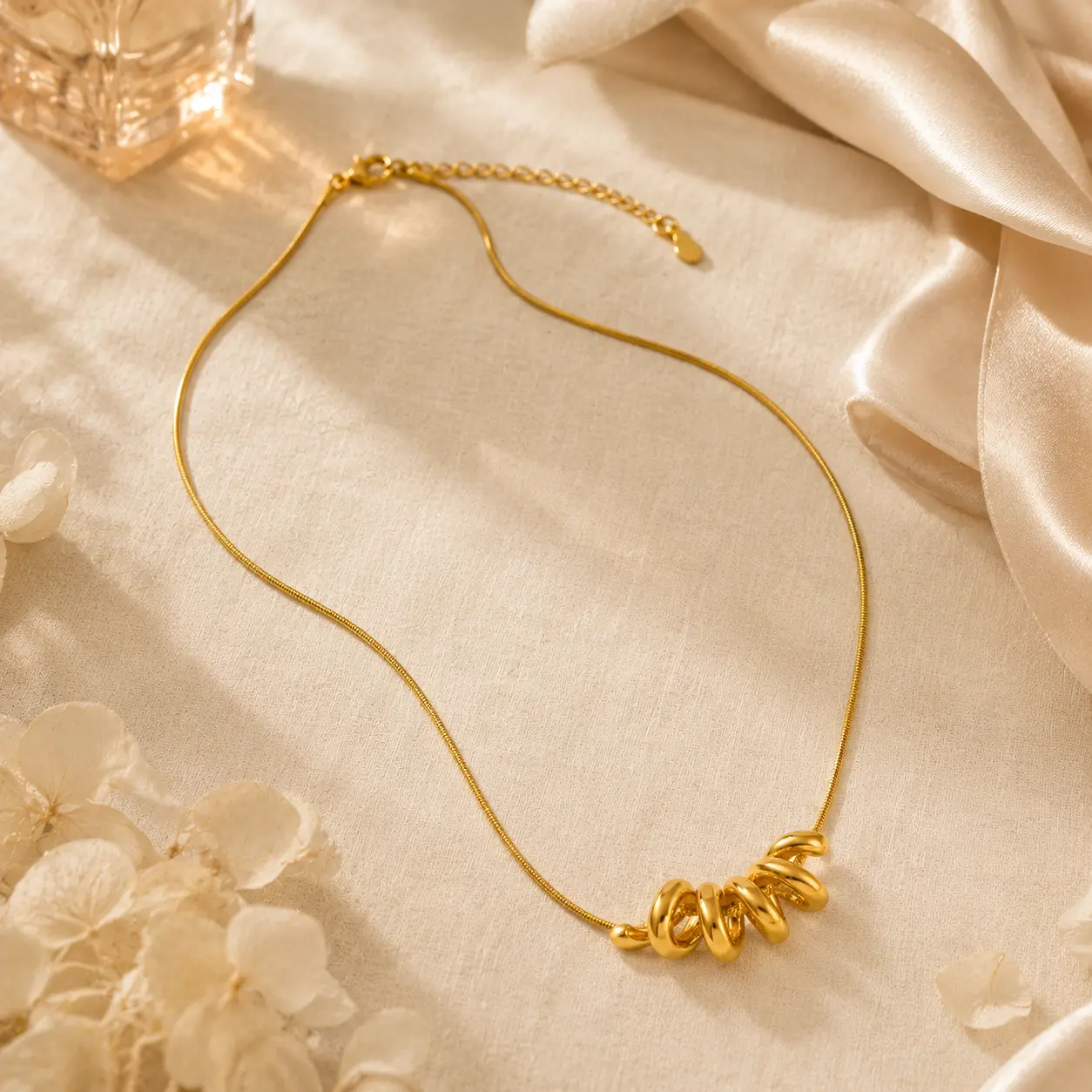 Metora Aria Gold Twist Snake Chain Necklace for Women, Minimalist Stainless Steel Pendant Jewelry