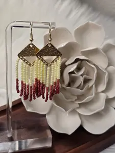 Amilia Earrings - Cute and Fun Acrylic Beads and Aluminum Earrings in Gold, Beige, Rust, and Burgundy