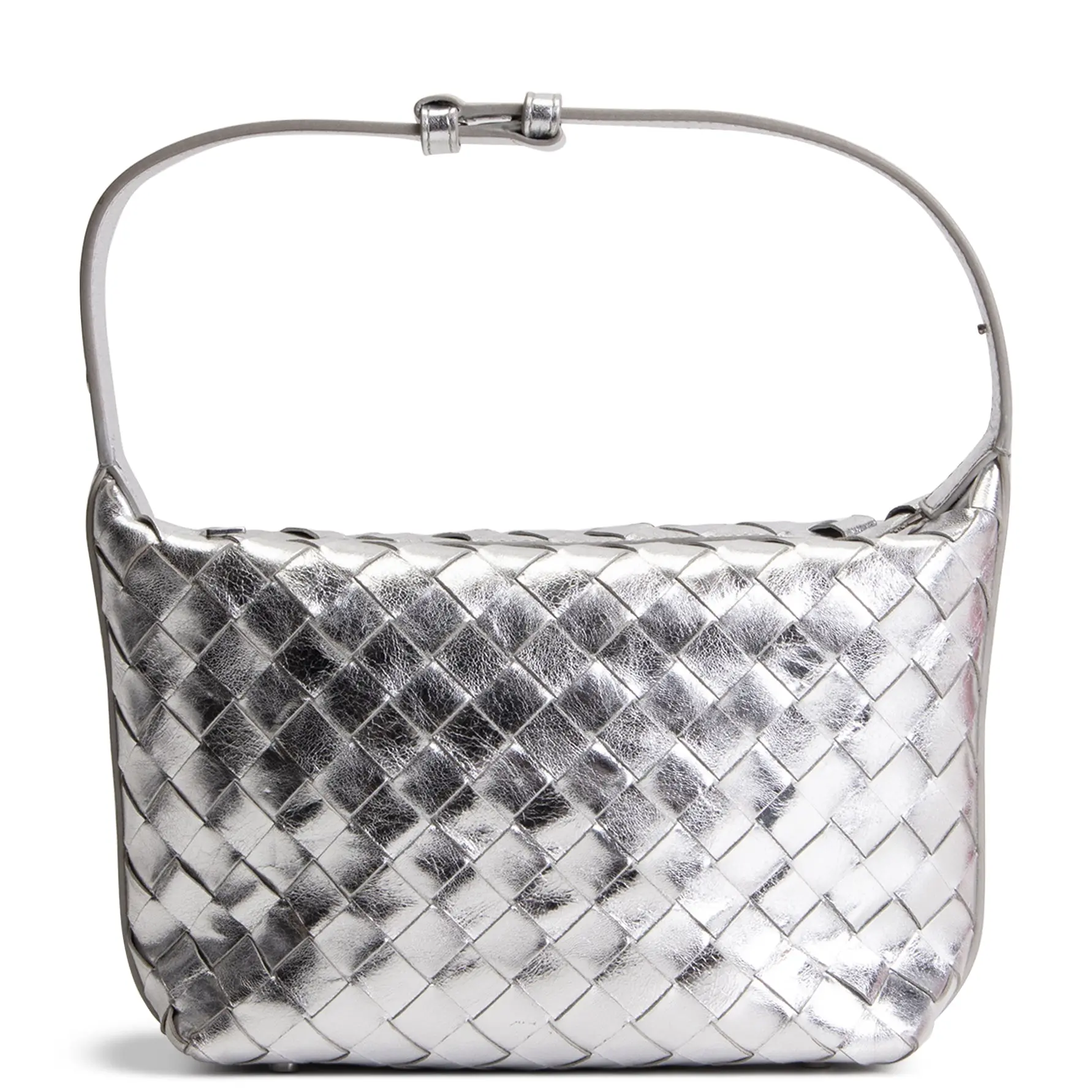 Pre-owned BOTTEGA VENETA Intrecciato Woven Leather Shoulder Bags Intrecciato Wallace Shoulder Bag Metallic Silver