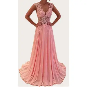 Pink Lace Beaded Chiffon Gown