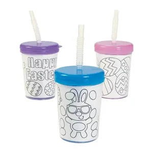 Color Your Own Easter BPA-Free Plastic Cups with Lids & Straws - 12 Ct.
