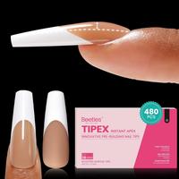 480PCS Long Coffin French Tip Press on Nails