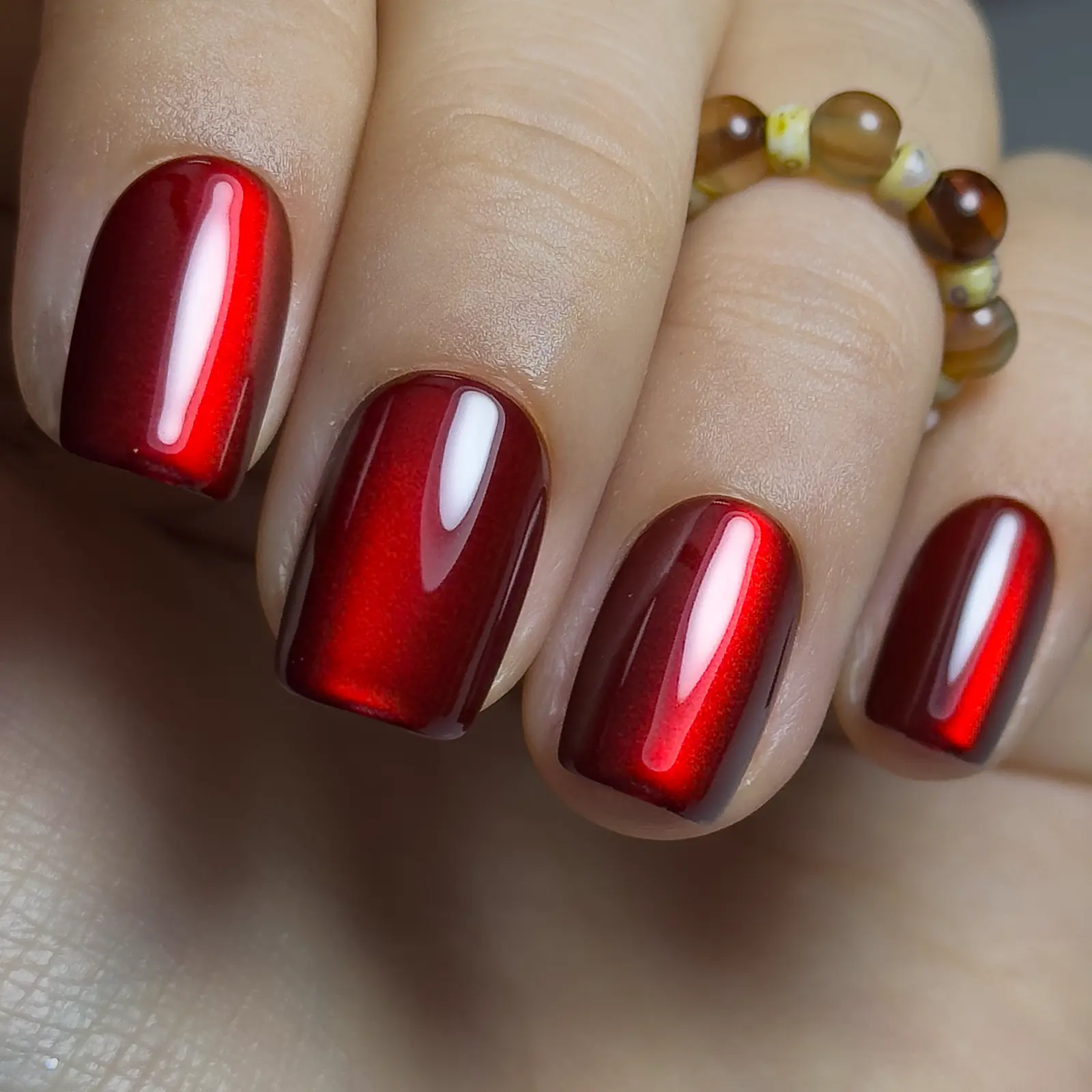 Cat Eye Burgundy Press On Nails | CurvLife Nail | 24pcs Short Square Fake Nails | Magnetic Gel Effect | Easy Apply, Long-Lasting | Daily & Business Nail Art