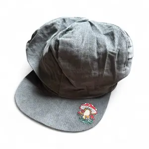 Reversible Corduroy Newsboy Cap with Stash Pocket and Mushroom Patch for Stylish Outfits Versatile