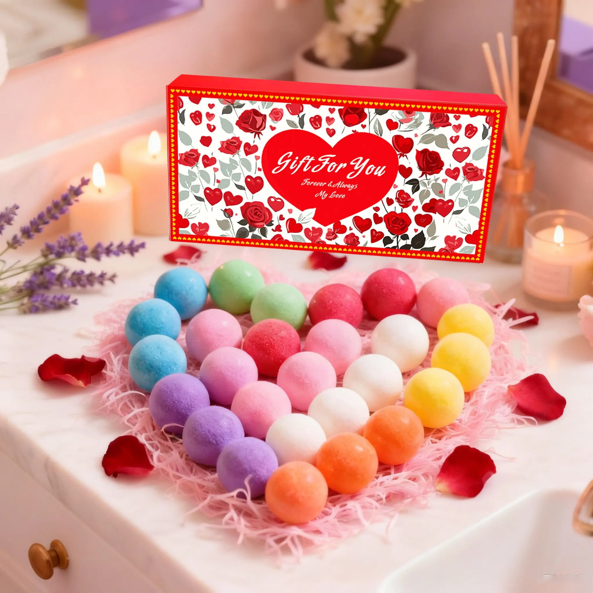 24 Piece Handmade Bubble Bath Bombs Gift Set Bath Products, Body Care for Women, Essential Oils & Foaming Ingredients, Ideal for Wife, Girlfriend, Sister