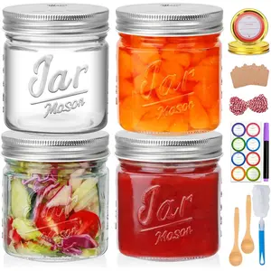 16oz Mason Jars with , Wide Mouth Mason Jars, Sorage Cntainer Ecellent Coice for Honey,Drinking, Jars,Canned Goods,DIY Projects,Jam,Wedding Favors,Canning Jars,4 Pack