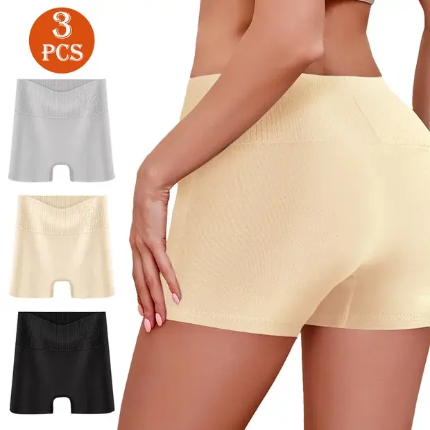 QUASTI 3-Piece High-Waisted Soft Cotton Women's Safety Shorts, Skin-Friendly and Breathable, Highly Elastic and Comfortable, Super Comfortable Safety Shorts, Suitable for All Occasions, Sizes XS-L