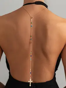 Cross Bead Back Body Chain for Women, Colorful Crystal Millennium Style Back Chain, Gothic Fashion Jewelry, Trendy Accessory, Statement Necklace, Gothic Aesthetic, Chic Accessories, Fashionable Jewelry